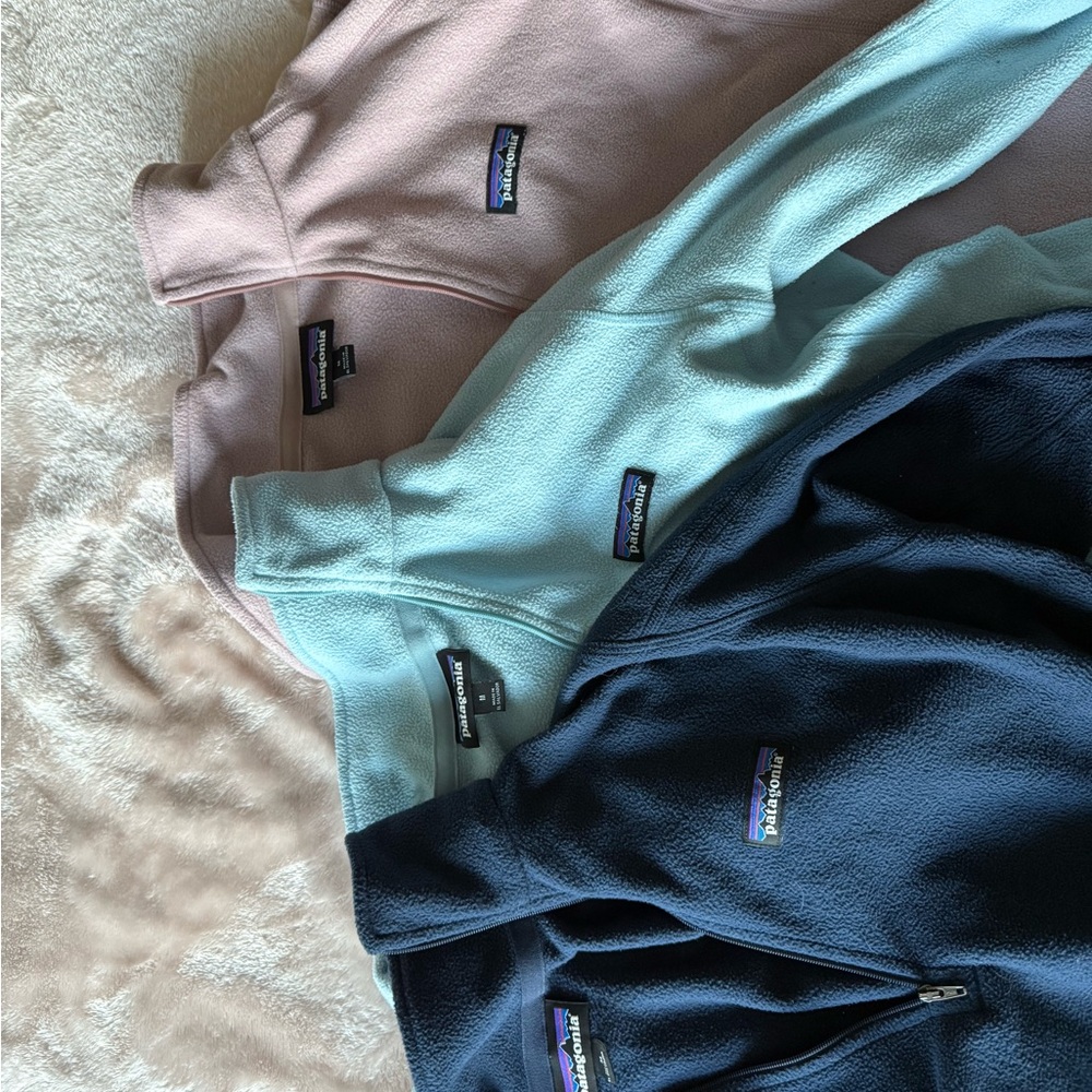 Pair of 2 Patagonia Fleece Quarter Zips in Soft Pink, Light Blue! NAVY IS SOLD.